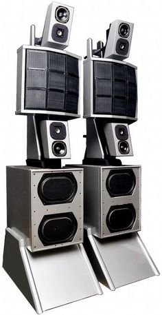 two speakers sitting on top of each other