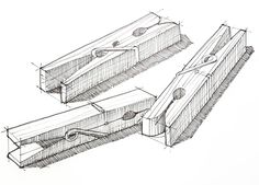 two pencil drawings of wooden boxes with handles