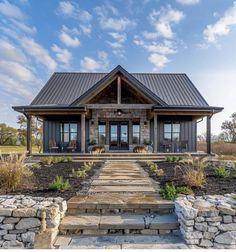 a house with stone steps leading up to it