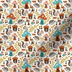 an image of a pattern with animals and trees on white background, which is very similar to