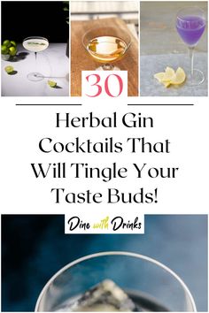 Collage of 4 herbal gin cocktails. Gin Infusion Recipes, Gin Craft Cocktails, Gin Botanicals Recipes, Thyme Gin Cocktail, Herbal Gin Cocktail, Floral Gin Cocktail, Cucumber Gimlet Gin, Infused Gin, Botanical Tea