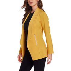 Autumn and Winter Long Sleeve Cardigan Casual Temperament Solid Color Jacket Suit V-neck Blazer For Business Casual In Fall, V-neck Outerwear For Office Wear In Spring, Yellow Notch Lapel Outerwear For Office, Open Front Blazer For Workwear In Fall, Open Front Fall Blazer For Work, Casual Open Front Blazer For Work, Casual Tailored V-neck Outerwear, Spring Office Cardigan With Lapel Collar, Tailored Spring Cardigan For Work