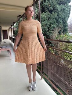 "Gorgeous 1940s cream wool crochet dress with lightly pleated skirt. Form-fitting bodice with open skirt that hits just below the knee.  *(Please note wool is slightly itchy, so best for someone with less sensitive skin!) * Excellent condition, no flaws to note Shoulder: 16\" Bust: 26\" - 38\" Waist: 26\"-38\" Hips: 44\" Length: 39\" Armscye: 16\" Suggested sizing: xs to medium, stretchy ---- All vintage items have been described and dated to the best of my ability. With this said, all dates are Elegant Beige Crochet Dress, Spring Cream Crochet Dress, Fitted Cream Crochet Dress, Beige Fitted Crochet Dress Knee-length, Beige Fitted Knee-length Crochet Dress, Fitted Cream Crochet Midi Dress, Cream Fitted Crochet Midi Dress, Beige Midi-length Crochet Dress For Day Out, Cream Mini-length Crochet Dress