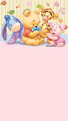 winnie the pooh and friends with pink background