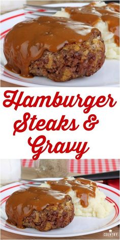 hamburger steaks and gravy on a plate