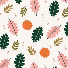 a pattern with leaves and dots on a white background