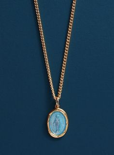 Chain: 2mm Curb Chain Clasp: 14k gold filled lobster clasp Chain: 14k gold filled Pendant: Vermeil Gold with Blue enamel Pendant: 19x13mm Length: Available in 20 and 24 inches. Choose length from drop down menu. Model is wearing 20 inch chain. Pendant is flat on the back side of the medal. Men's Necklace Pendant For Men, Men’s Gold Pendant, Men Gold Pendant Design, Men Pendant Design, Mens Necklace Fashion, Men Christmas Gifts, Gold Pendants For Men, Mens Gold Jewelry, Streetwear Accessories