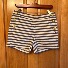 Brand New With Tags! Adorable Striped Sailor Shorts With Anchor Button Details! Summer Beach Shorts With Buttons, Beach Shorts With Buttons, Preppy Short Length Beach Bottoms, Summer Shorts With Buttons, Striped Summer Bottoms With Buttons, Striped Bottoms With Buttons For Summer, Preppy Bottoms With Built-in Shorts For Summer, Summer Bottoms With Buttons In Short Length, Striped Cotton Bottoms With Buttons