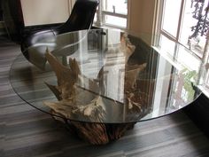 a glass table that has some paper on it