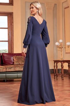 Wedtrend Women Navy Mother of the Bride Dress with Beading A-Line Long Sleeves Formal Dress – WEDTREND Mother Of Bride Dresses, Prom Dresses Elegant, Long Sleeve Dress Formal, Mother Of Bride, Evening Dresses Cocktail, Maxi Dress Prom, Women's Evening Dresses, Dresses Blue, Mother Of The Bride Dress