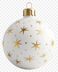 a white and gold christmas ornament with golden stars on it, hd png