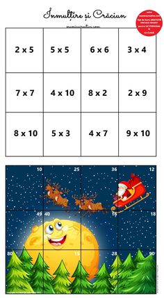 a christmas themed math game with santa's sleigh and reindeers in the sky