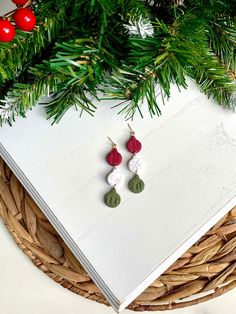 Stacked Ornaments, Clay Cow, Christmas Earrings Handmade, Earrings Handmade Clay, Handmade Turquoise Earrings, Tree Texture, Cow Earrings, Ornament Earrings, Christmas Tree Necklace