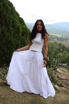 All items are shipped to Thailand Post . Free upgrade to D.H.L Express when you but 2 or more. The USA only. Please leave a phone number with orders . US sizing fits XS - XL please check the sizes in inches in the description. This lovely Boho long skirt is made from 100% cotton soft and very comfortable .The skirt is in three tiers , full elastic waist band and half lined A great piece to wear with a tight or cropped top . Its is very comfy to wear and easy to care for just wash cold cycle hang White Non-stretch Beach Skirt, Fitted White Bohemian Mini Skirt, White Relaxed Full-length Maxi Skirt, Casual White Full-length Skirt, Casual Full Length White Skirt, Casual White Full Length Skirt, White Relaxed Full Length Skirt, White Bohemian Mini Skirt, Relaxed Fit, White Bohemian Mini Skirt Relaxed Fit