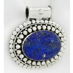 Karat : .925 Sterling Silver Chain : 18" Long Net Weight : 26.1 Grams Dimension Of Pendant : 54 Mm (2.12") Width X 46 Mm (1.81") High Gemstones : 1 Genuine Lapis Lazuli - 29 Mm X 22 Mm Silver Lapis Lazuli Round Pendant Jewelry, Silver Necklace With Round Lapis Lazuli Pendant, Silver Lapis Lazuli Round Pendant Necklace, Artisan Blue Necklace Stamped 925, Oval Lapis Lazuli Silver Jewelry, Oval Silver Lapis Lazuli Jewelry, Silver Jewelry With Oval Lapis Lazuli, Sapphire Sterling Silver Necklace Stamped 925, Stamped 925 Round Lapis Lazuli Jewelry