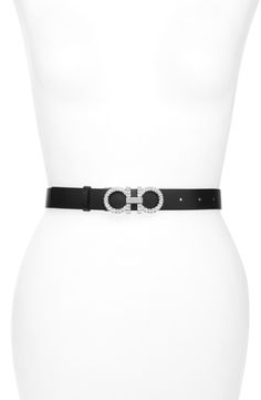 Pavé crystals illuminate the double-Gancio buckle on a calfskin leather belt that beautifully cinches both casual day and evening-out looks. Style Name:Salvatore Ferragamo Double Gancio Crystal Buckle Leather Belt. Style Number: 5795814. Luxury Belt With Rectangular Buckle, Leather Party Belts With Buckle Closure, Leather Belt With Buckle Closure For Parties, Leather Belts With Buckle Closure For Party, Elegant Formal Belt With Buckle Closure, Designer Party Belts, Designer Leather Party Belts, Designer Leather Belts For Party, Elegant Leather Belt With Buckle Closure