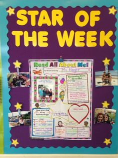 star of the week bulletin board with pictures on it and stars in the sky above