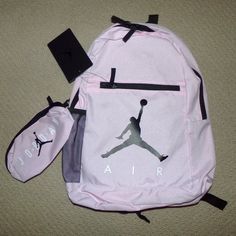 New Air Jordan Pink Backpack And Pencil Pouch. Light Pink And Black. Casual Portable Pencil Case For School, White Casual Pencil Case For School, Casual Pencil Case For Back To School, Casual Pencil Case With Zipper For School, Casual School Pencil Case With Zipper Closure, Casual School Pencil Case With Zipper, Air Jordan Pink, Air Jordan Red, Jordan Pink