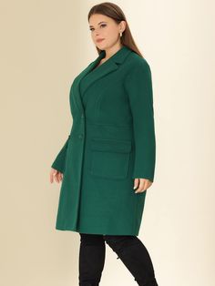 Elevate your outerwear game with our Plus Size Modern Double Breasted Long Sleeve Trench Coat! Stay stylish and comfortable with its long sleeves and double breasted design. Perfect for all seasons, this coat is a wardrobe staple that adds a touch of sophistication to any outfit. 2 Flap Pockets, Double Breasted, Notched Lapel, Long Sleeves, Back Vent, Fully Lined Occasion: Winter Time, Fit for Work, Office, and Business Casual Style, etc Mid-length pea trench coats with the most basic design, ea Double-breasted Long Coat For Fall, Green Double Button Pea Coat For Fall, Wool Coat With Double Button Closure For Cold Weather, Green Notch Lapel Outerwear For Fall, Green Pea Coat With Double Button Closure For Fall, Green Outerwear With Double Button Closure For Fall, Green Winter Outerwear With Notch Lapel, Green Double-breasted Outerwear For Fall, Green Long Coat For Office