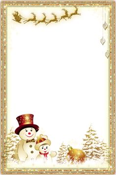 a christmas card with a snowman and two bears