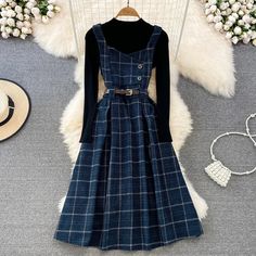 Vintage Korean Two Piece Set Dress – Queencloth Cute Fall Dress Outfits, Cottagecore Outfits Winter, Fall Cottagecore Outfits, Cute Cottagecore Outfits, Dark Cottagecore Outfits, Goblincore Dress, Dark Academia Dress, Dark Academia Dresses, Cute Fall Dresses