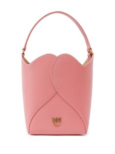 blush pink leather grained texture panelled design open top single flat top handle adjustable detachable shoulder strap heart motif contrast stitching signature Love Birds buckle main compartment Pink Top Handle Bucket Bag With Detachable Strap, Pink Double Handle Bucket Bag With Detachable Strap, Pink Bucket Bag With Detachable Strap And Double Handle, Pink Leather Bucket Bag, Pink Bucket Bag With Adjustable Strap And Top Handle, Pink Top Handle Bucket Bag With Removable Pouch, Pink Top Handle Bucket Bag, Pink Bucket Bag With Top Carry Handle, Pink Crossbody Bucket Bag With Top Carry Handle