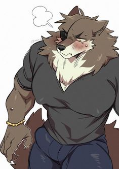 a drawing of a wolf with his hands on his hips