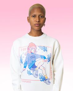 Premium 100% cotton printed with water based, eco-friendly inks. Made by hand and shipped from our Los Angeles store. Unisex fit. Prewashed to minimize shrinkage. Model is wearing size medium. Harajuku Anime, Vaporwave Aesthetic, Aesthetic Clothing, Hoodie Print, Long Sweatshirt, The Heat, All Over Print, Number One, Retro Fashion