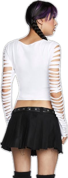 Edgy White Stretch Crop Top, White Stretch Edgy Crop Top, Edgy White Crop Top, White Edgy Crop Top For Spring, Edgy White Fitted Crop Top, White Fitted Edgy Crop Top, White Stretch Top With Hollow Out Details, Trendy White Cutout Tops, Current Mood Clothing