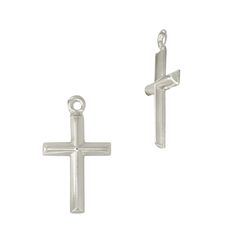 Sterling Silver White 10x17mm Cross Charm