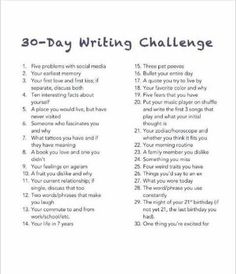 the 30 - day writing challenge is shown in this printable version, with instructions for each