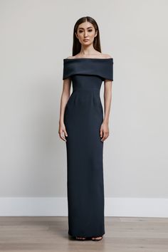 Off Shoulder Roll Collar Gown – Catherine Regehr Hc Dresses, Catherine Regehr, Grad Dinner, Collar Gown, Concert Attire, Classy Outfits For Women, Rolled Collar, Back Skirt, Elegant Dresses Classy