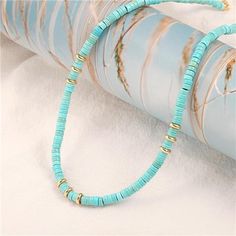 Brand New Click "Buy Now" Button To Place Order Delivery: Estimated 3-5 Days Color : 5mm-Clay Beads The Choker Necklace For Women Is Made Of Gold Thread To Connect Simulated Clay Turquoise Beads With Gold Beads Which Is More Sturdy And Not Easy To Be Broken. And We Interspersed Some Gold Beads Which Made The Whole Chakra Necklace Look More Distinctive And Stylish Which Is Perfect For Summer Beach. Turquoise Is The Birthstone For December And Has Spiritual Healing Properties, Symbolizing Good Luc Eyeglass Chains, Chakra Necklace, Eyeglass Chain, Summer Necklace, Beads Diy, Gold Thread, Beaded Choker Necklace, Necklace Women, Layered Bracelets