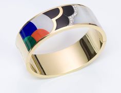 Asch Grossbardt Bangle.Vintage Asch Grossbardt 14K yellow gold inlaid stones, malachite, lapis, coral, onyx and diamond bangle bracelet. Approximate Measurements: Inside Length 6.5" Diameter 2.3" Weight 70.8 Grams. Designer Enamel Bangle Jewelry, Elegant Yellow Gold Jewelry With Inlay, Elegant Bangle Bracelet With Inlay, Elegant Formal Bracelets With Inlay, Luxury Gold Jewelry With Inlay, Formal Inlay Bracelet Jewelry, Luxury Multicolor Round Bangle, Elegant Multicolor Enamel Bangle, Luxury Enamel Inlaid Jewelry