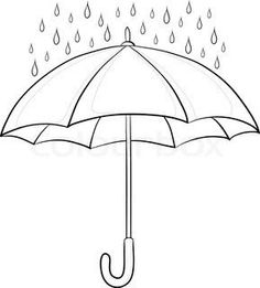 an umbrella with rain drops falling down on it, black and white illustration stock photo