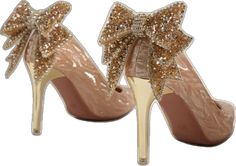 Gold Heels With Bow For Evening, Elegant Evening Shoe Clips With Bow, Gold Heels With Bow For Party, Gold Party Heels With Bow, Gold High Heels With Bow, Glamorous Gold Heels With Bow, Gold Heels With Bow And Round Toe, Elegant Gold Shoe Clips For Party, Gold High Heel Shoe Clips For Formal Occasions