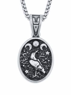 PRICES MAY VARY. Unique pendant with mystic vibes, depicting a raven and the triple moon against a dark background Made from high quality stainless steel with silver plated finish, finely crafted with intricate details Pendant measures about 1.3 x 1 inches (3.3 x 2.6 cm). Box chain length: 23.6 inches (60 cm) A stunning piece of raven jewelry that makes a wonderful gift for your loved one 100% customer satisfaction with 30 days money back guarantee or free replacement Raven Jewelry, Raven Necklace, Triple Moon Goddess, Triple Moon, Moon Goddess, Unique Pendant, Dark Background, Box Chain, Necklace Silver