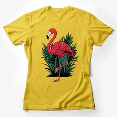 Tropical Flamingo T-Shirt, Vibrant Pink Bird Graphic, Casual Summer Tee, Unisex Top Female T-Shirt Custom graphic T-Shirt.Customize your color