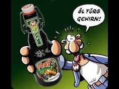 a cartoon character holding a beer bottle in his right hand and an angry dog on the left