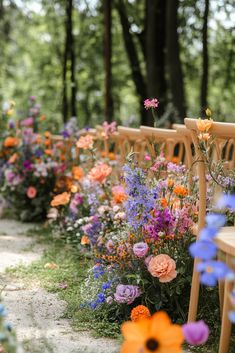 A Wildflower Wedding Aisle Wonderland Wildflower Wedding Spring, Early April Wedding, Spring Wedding Activities, Spring Wedding Mountains, Unique Wedding Aisle Ideas, Foraged Wedding Flowers, Cottagecore Wedding Colors, Simple Garden Theme Wedding, Spring Flower Wedding Decor