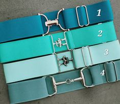 four different colors of belts with numbers on each belt and the number 1, 2, 3, 4, 5, or 6