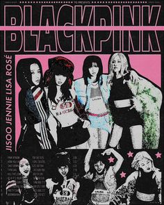 the blackpink poster is shown in pink and black