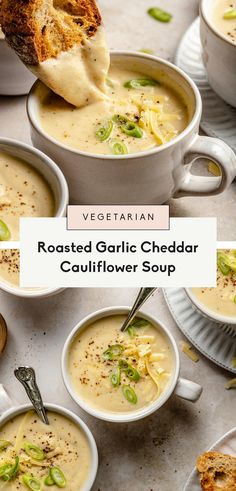 Indulge in the creamy goodness of this velvety roasted cauliflower soup from Ambitious Kitchen. Perfect for cozy nights, this soup combines the rich flavors of roasted cauliflower with a hint of garlic and a touch of spice. It's a comforting, healthy option that's easy to make and sure to warm your soul. Whether you're looking for a delicious starter or a satisfying main course, this soup is a must-try for any cauliflower lover. Easy Cauliflower Soup, Roasted Cauliflower Soup, Cauliflower Soup Recipes, Ambitious Kitchen, Cauliflower Soup, Easy Soups, Easy Soup Recipes, Minestrone, Roasted Cauliflower