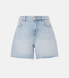 High-rise denim shorts in blue - Ganni | Mytheresa Color Name, High Rise Denim Shorts, Faded Denim, High Rise Shorts, High Rise Denim, Workout Shorts, Short Outfits, Designing Women, Clothing And Shoes