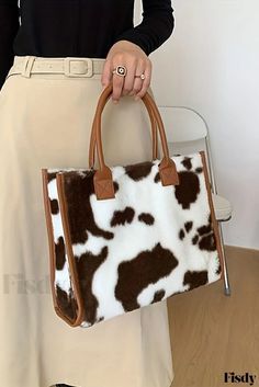 Womens Cowhide Purse | Brown & White Cowhide Tote Bag Faux Fur Handbag, Leopard Print Bag, Cowhide Print, Fur Handbags, Beg Tangan, Pu Leather Bag, Pink Cow, Color Cafe, Tote Pattern