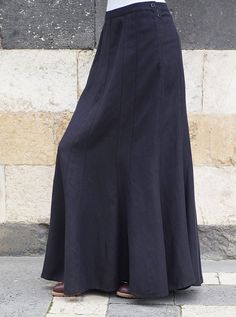 Flared Linen Panel Maxi Skirt | Shukr Clothing Flared Skirts, Adventure Outfit, Charcoal Black, Extra Fabric, Comfortable Dress, Body Size, Different Fabrics, Natural Fabrics, Flare Skirt