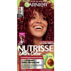 Garnier Nutrisse Ultra Color Nourishing Hair Color Creme delivers up to 8 weeks of bold ultra vibrant fade resistant color in just one step. For all hair textures and even on dark bases with NEW Color Bond technology that helps the dyes penetrate your hair fiber. Garnier Nutrisse is the only hair color creme with a separate ampoule of grapeseed oil that you snap and pour directly into your mix. Lock in moisture and color with our after-color mask infused with five oils avocado, olive, coconut, a Garnier 42 Deep Burgundy, Garnier 56, Best Cvs Hair Dye, Best Hair Color From Walmart, At Home Burgundy Hair Color, Best Burgundy Hair Dye Box, Deep Burgundy Hair Color Box Dye, Temporary Maroon Hair Dye, Temporary Burgundy Hair Color