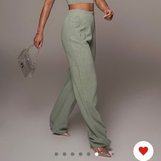 Never Worn Before. Xl Linen Pant. Green Wide Leg Pants For Summer Formal, Chic Green Bottoms For Loungewear, Green Wide Leg Pants For Formal Summer Events, Chic Summer Pantsuit With Wide-leg Pants, Chic Summer Wide-leg Pantsuit, Elegant Green Relaxed Fit Pants, Chic Green Pantsuit With Straight Pants, Chic Green Straight Pantsuit, Elegant Green Bottoms For Day Out