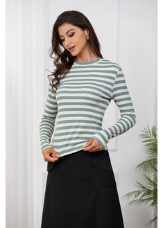 Get ready for any day with our chic Blue and White Striped Long Sleeve Shirt! With its vibrant peach stripes, this shirt will add a colorful twist to any outfit. Perfect for those who love a touch of whimsy in their wardrobe. Care Instructions: For care instructions, please follow our general guidelines: hand wash, line dry, cool iron, avoid bleach, and refrain from tumble drying. Fit Guide: To find your best fit, consult our body measurements guide. Sweater Skirt Outfit, Blue And White Striped Shirt, Striped Long Sleeve Shirt, Striped T Shirt, Summer Skirts, Dressy Tops, Dressy Casual, Shirt Sale, Striped Long Sleeve