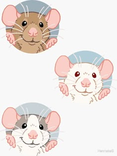 three cartoon mouses with different expressions on their faces